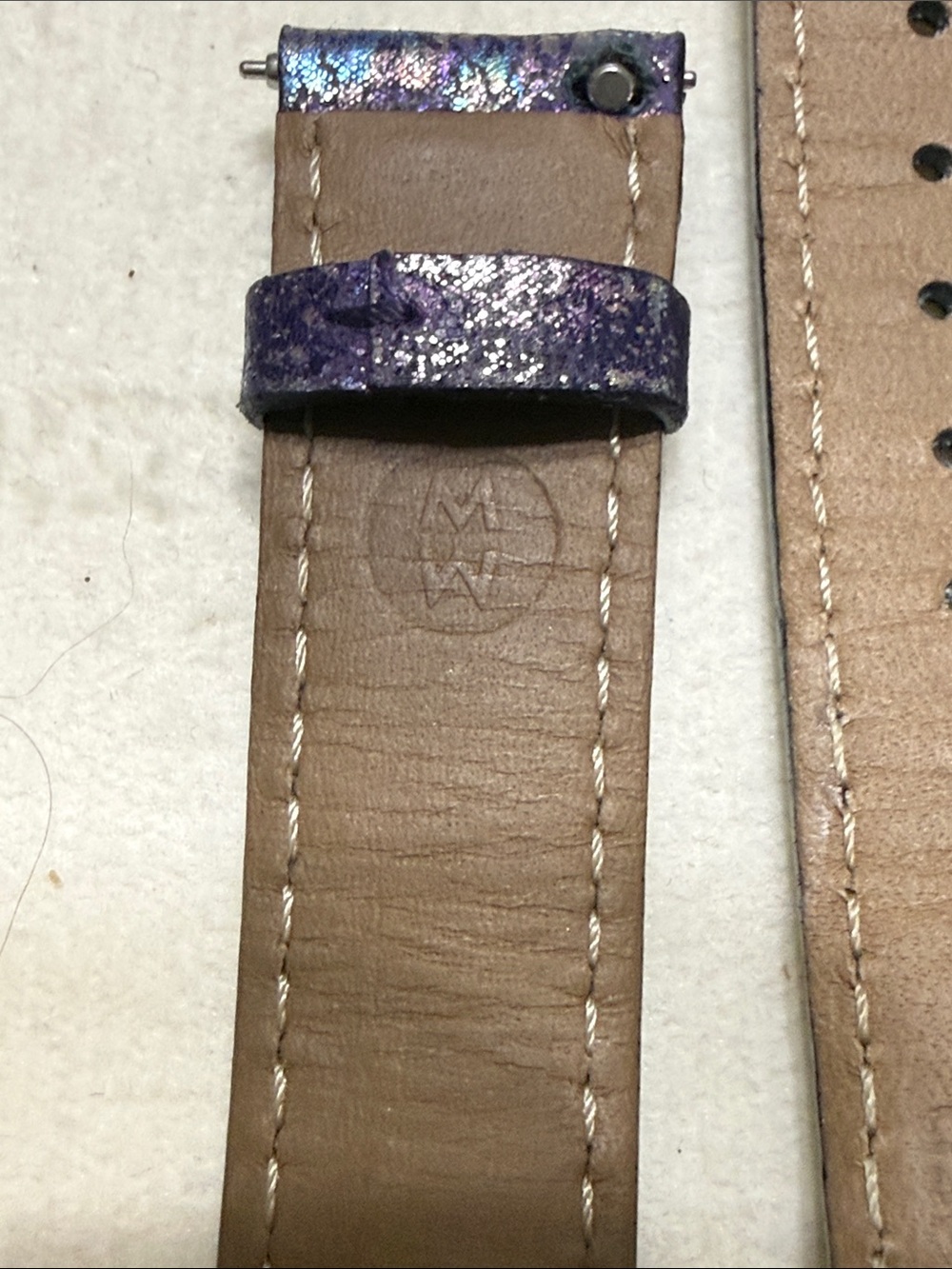 16mm Michele Iridescent Purple Glitter Leather Watch Strap - Picture 4 of 4